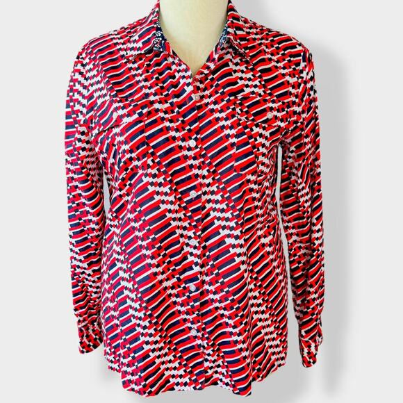 Jones New York Geometric Long Sleeves Button Up Casual Top Shirt Women Size XL - Picture 1 of 13